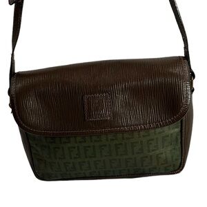 RARE genuine vintage FENDI front flap brown logo shoulder bag 1970s
